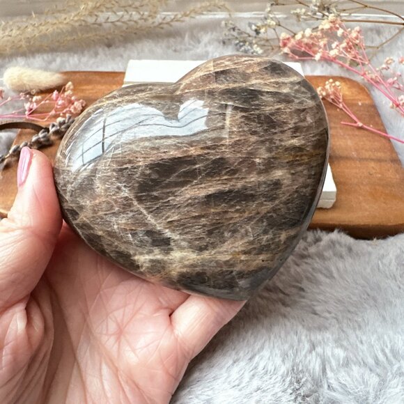 Beautiful Black Moonstone Heart - Picture 7 of 8